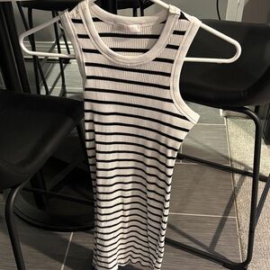 Striped Ribbed Tank Mini Dress in Black and White